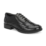 Women Full Smooth Genuine Leather Military Brogue Design Uniform Shoes for Army Officers (W-IPS-71-BLACK)