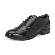 Women Full Smooth Genuine Leather Military Brogue Design Uniform Shoes for Army Officers (W-IPS-71-BLACK)