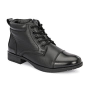 Women Premium Leather Lace-Up Ankle Police Boots with Side Zipper (W-IPS-90-BLACK)