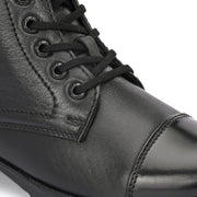 Women Premium Leather Lace-Up Ankle Police Boots with Side Zipper (W-IPS-90-BLACK)