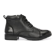Women Premium Leather Lace-Up Ankle Police Boots with Side Zipper (W-IPS-90-BLACK)
