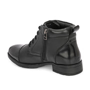 Women Premium Leather Lace-Up Ankle Police Boots with Side Zipper (W-IPS-90-BLACK)