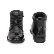 Women Premium Leather Lace-Up Ankle Police Boots with Side Zipper (W-IPS-90-BLACK)