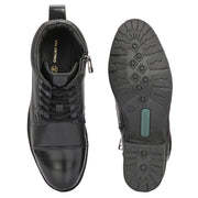 Women Premium Leather Lace-Up Ankle Police Boots with Side Zipper (W-IPS-90-BLACK)
