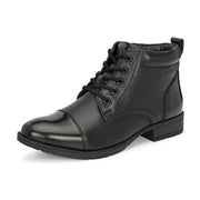 Women Premium Leather Lace-Up Ankle Police Boots with Side Zipper (W-IPS-90-BLACK)