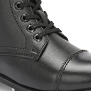 Women Premium Leather Lace-Up Ankle Police Boots with Side Zipper (W-IPS-90-BLACK)