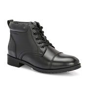 Women Premium Leather Lace-Up Ankle Police Boots with Side Zipper (W-IPS-90-BLACK)