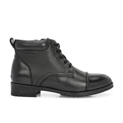Women Premium Leather Lace-Up Ankle Police Boots with Side Zipper (W-IPS-90-BLACK)