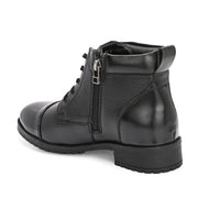 Women Premium Leather Lace-Up Ankle Police Boots with Side Zipper (W-IPS-90-BLACK)