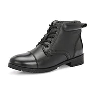 Women Premium Leather Lace-Up Ankle Police Boots with Side Zipper (W-IPS-90-BLACK)