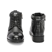 Women Premium Leather Lace-Up Ankle Police Boots with Side Zipper (W-IPS-90-BLACK)