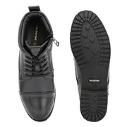 Women Premium Leather Lace-Up Ankle Police Boots with Side Zipper (W-IPS-90-BLACK)