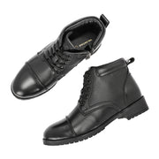 Women Premium Leather Lace-Up Ankle Police Boots with Side Zipper (W-IPS-90-BLACK)