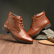 Women Premium Leather Lace-Up Ankle Police Boots with Side Zipper (W-IPS-90-TAN)