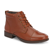 Women Premium Leather Lace-Up Ankle Police Boots with Side Zipper (W-IPS-90-TAN)