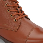Women Premium Leather Lace-Up Ankle Police Boots with Side Zipper (W-IPS-90-TAN)