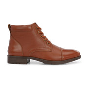 Women Premium Leather Lace-Up Ankle Police Boots with Side Zipper (W-IPS-90-TAN)