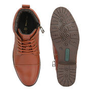Women Premium Leather Lace-Up Ankle Police Boots with Side Zipper (W-IPS-90-TAN)