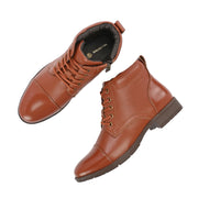 Women Premium Leather Lace-Up Ankle Police Boots with Side Zipper (W-IPS-90-TAN)
