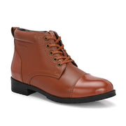 Women Premium Leather Lace-Up Ankle Police Boots with Side Zipper (W-IPS-90-TAN)
