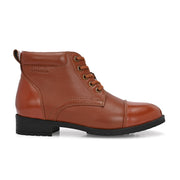 Women Premium Leather Lace-Up Ankle Police Boots with Side Zipper (W-IPS-90-TAN)