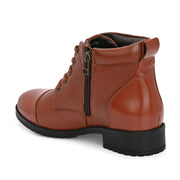 Women Premium Leather Lace-Up Ankle Police Boots with Side Zipper (W-IPS-90-TAN)