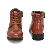 Women Premium Leather Lace-Up Ankle Police Boots with Side Zipper (W-IPS-90-TAN)