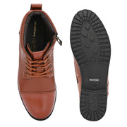 Women Premium Leather Lace-Up Ankle Police Boots with Side Zipper (W-IPS-90-TAN)