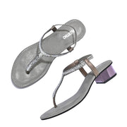 Women Grey T-Strap Low-Heeled Sandals (W-KE-03-SILVER)