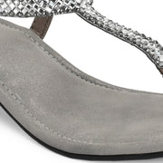 Women Grey T-Strap Low-Heeled Sandals (W-KE-03-SILVER)