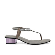 Women Grey T-Strap Low-Heeled Sandals (W-KE-03-SILVER)