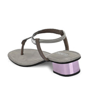 Women Grey T-Strap Low-Heeled Sandals (W-KE-03-SILVER)