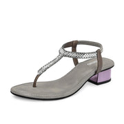 Women Grey T-Strap Low-Heeled Sandals (W-KE-03-SILVER)