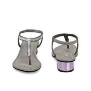 Women Grey T-Strap Low-Heeled Sandals (W-KE-03-SILVER)