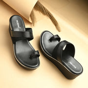 Women Platform Wedge Toe-Ring Slip On (W-KE-06-BLACK)
