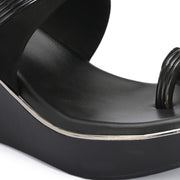 Women Platform Wedge Toe-Ring Slip On (W-KE-06-BLACK)