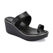 Women Platform Wedge Toe-Ring Slip On (W-KE-06-BLACK)