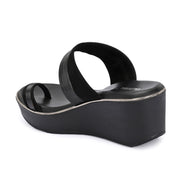 Women Platform Wedge Toe-Ring Slip On (W-KE-06-BLACK)