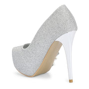 Women Glitter Stiletto Pumps (W-KI-02-SILVER)