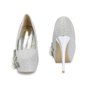 Women Glitter Stiletto Pumps (W-KI-02-SILVER)