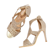 Women Golden Partywear Embellished Stiletto Sandals (W-KI-04-GOLD)