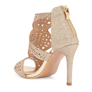 Women Golden Partywear Embellished Stiletto Sandals (W-KI-04-GOLD)