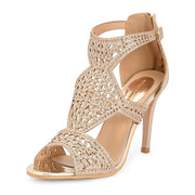 Women Golden Partywear Embellished Stiletto Sandals (W-KI-04-GOLD)