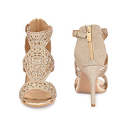 Women Golden Partywear Embellished Stiletto Sandals (W-KI-04-GOLD)