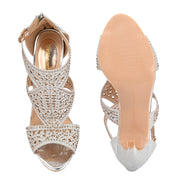 Women Silver Partywear Embellished Stiletto Sandals (W-KI-04-SILVER)