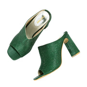 Women Crystal Embellished Block-Heel Mules (W-KI-06-GREEN)