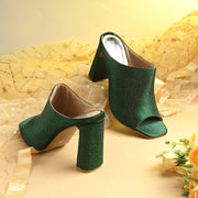 Women Crystal Embellished Block-Heel Mules (W-KI-06-GREEN)