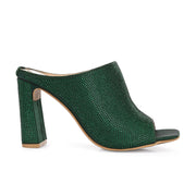 Women Crystal Embellished Block-Heel Mules (W-KI-06-GREEN)