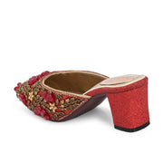Women Ethnic Embellished Block Heel Mules (W-KI-07-MEHROON)