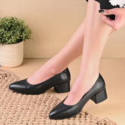 Women Premium Leather Block Heel Pumps (W-MARY-05-BLACK)